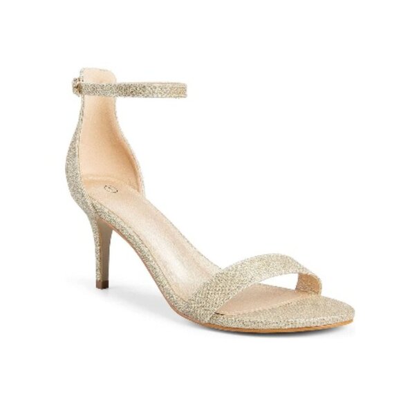 GOLD GLITTER ANKLE STRAP HEELS - Picture 3 of 9